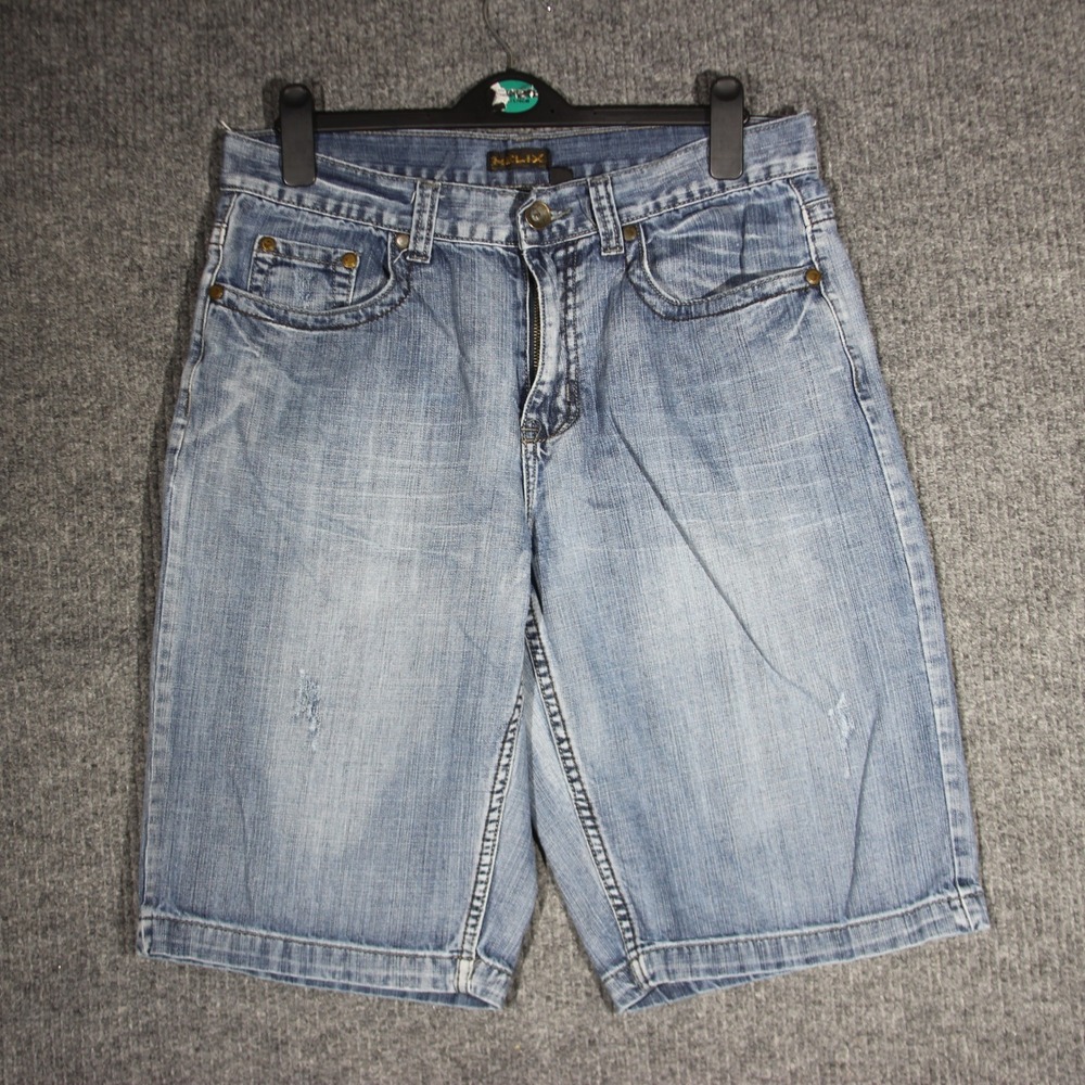 Helix Shorts Mens 32 Blue Denim Jean Jorts‎ Mid Wash Loose Baggy Y2K JNCO Type